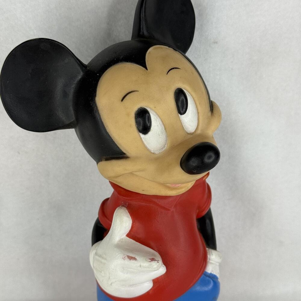 Disney Mickey Mouse Plastic Coin Bank Vintage Figure Red Shirt Blue Pants Illco